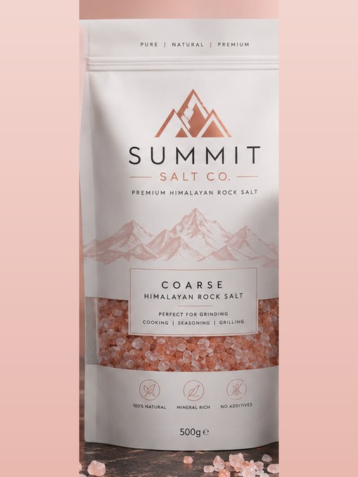 Coarse Himalayan rock salt 500g retail pouch by Summit Salt Co.